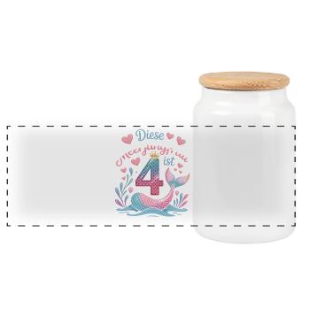 Cette sirène a 4 ans de filles - Boîte à biscuits avec couvercle en bois - blanc - Devant