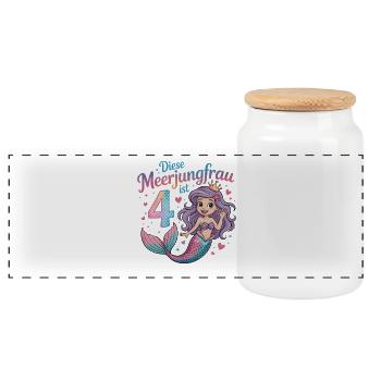 Cette sirène a 4 ans de filles - Boîte à biscuits avec couvercle en bois - blanc - Devant