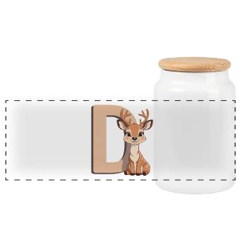 Deer D Cartoon Cuddly Letter D - Panoramic Cookie Jar with Wooden Lid - white - Front