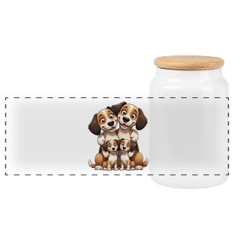 Beagle Family Cartoon - Panoramic Cookie Jar with Wooden Lid - white - Front