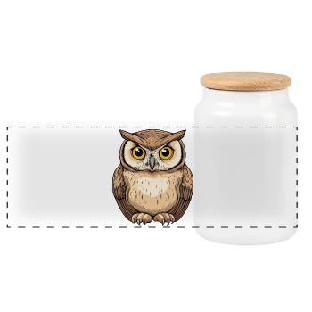 Forest Owl Eyes Detail Drawing - Panoramic Cookie Jar with Wooden Lid - white - Front