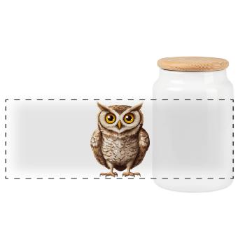 Cuddly forest owl with big eyes - Panoramic Cookie Jar with Wooden Lid - white - Front