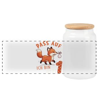 Watch World I'm Now 1 - Fox Birthday - Panoramic Cookie Jar with Wooden Lid - white - Front