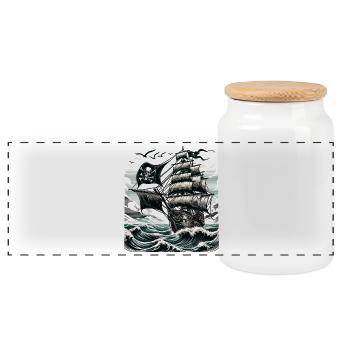 Pirate ship in the storm with skull - Panoramic Cookie Jar with Wooden Lid - white - Front