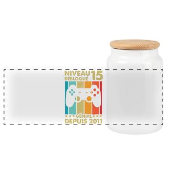 Niveau 15 débloqué génial depuis 2011 Humour gamer - Boîte à biscuits avec couvercle en bois - blanc - Devant