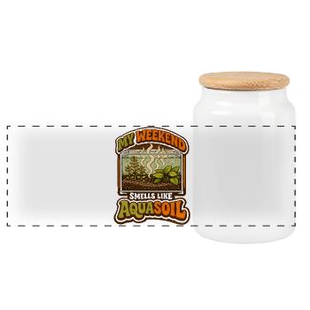 My Weekend Smells Like Aquasoil | Aquascaping - Panoramic Cookie Jar with Wooden Lid - white - Front