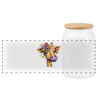 Giraffe portrait with floral wreath - Panoramic Cookie Jar with Wooden Lid - white - Front