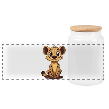 Cuddly Hya Hyena Boy Cartoon - Panoramic Cookie Jar with Wooden Lid - white - Front