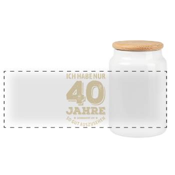 40 years - looking good | Birthday Gift - Panoramic Cookie Jar with Wooden Lid - white - Front