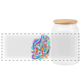 Colorful German Shepherd - Panoramic Cookie Jar with Wooden Lid - white - Front