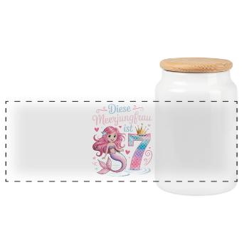 This Mermaid Is 7 Girls 7th Birthday - Panoramic Cookie Jar with Wooden Lid - white - Front
