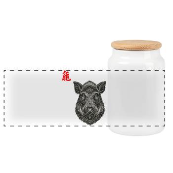 Wild Boar Asian - Panoramic Cookie Jar with Wooden Lid - white - Front