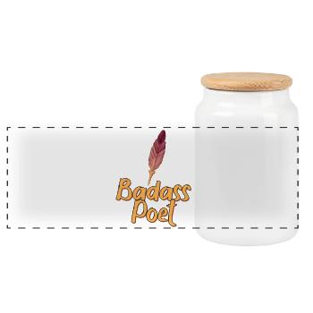 Badass Poet with Feather Quill - Panoramic Cookie Jar with Wooden Lid - white - Front