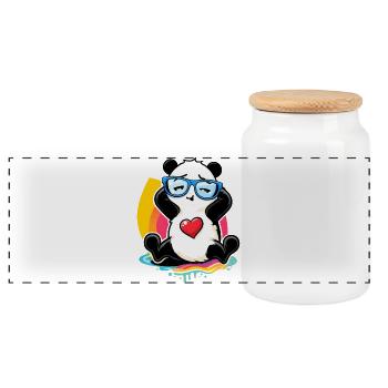 Relaxter Panda mit Sonnenbrille  - Panorama Keksdose mit Holzdeckel - Weiß - Vorne