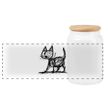 Minimalist, Drawn Cat, Minimalism - Panoramic Cookie Jar with Wooden Lid - white - Front