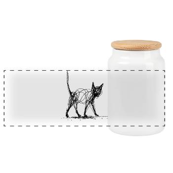 Minimalist, Drawn Cat, Minimalism - Panoramic Cookie Jar with Wooden Lid - white - Front