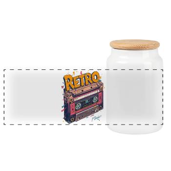 BOOMBOX KIDS - classic retro style - Panoramic Cookie Jar with Wooden Lid - white - Front
