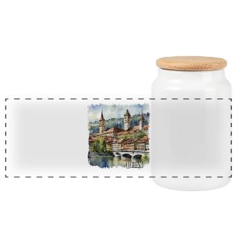 Bern Aquareell, Bern Schweiz - Panorama Keksdose mit Holzdeckel - Weiß - Vorne