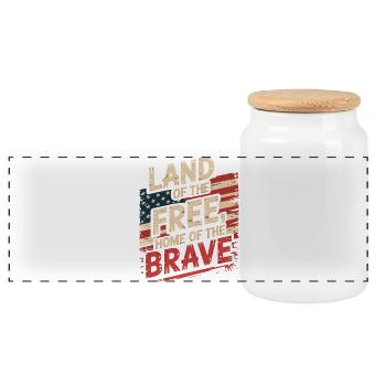 Land of the Free - USA Vintage Flag - Panoramic Cookie Jar with Wooden Lid - white - Front