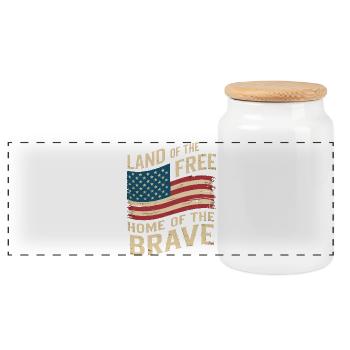 Land of the Free - USA Vintage Flag - Panoramic Cookie Jar with Wooden Lid - white - Front