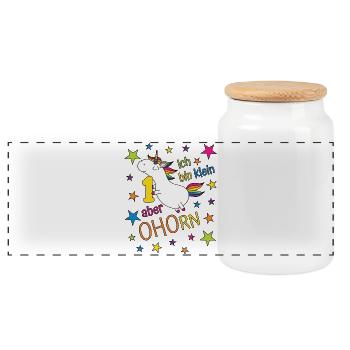 Licorne fille d’un an, je suis petite mais - Boîte à biscuits avec couvercle en bois - blanc - Devant