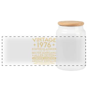 Birthday 1976 Vintage Real Classic - Panoramic Cookie Jar with Wooden Lid - white - Front
