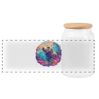 Sea Lions Sea Lion - Panoramic Cookie Jar with Wooden Lid - white - Front