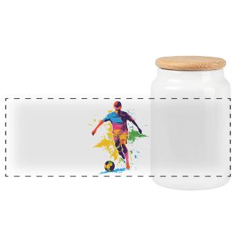 Farbspritzer Fußballheld - Panorama Keksdose mit Holzdeckel - Weiß - Vorne