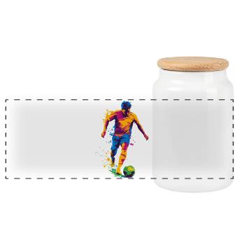 Farbspritzer Fußballheld - Panorama Keksdose mit Holzdeckel - Weiß - Vorne