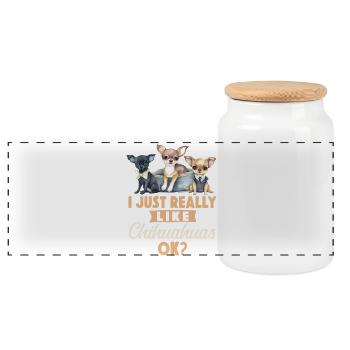 Chihuahua Chihuahueño I Just - Panoramic Cookie Jar with Wooden Lid - white - Front
