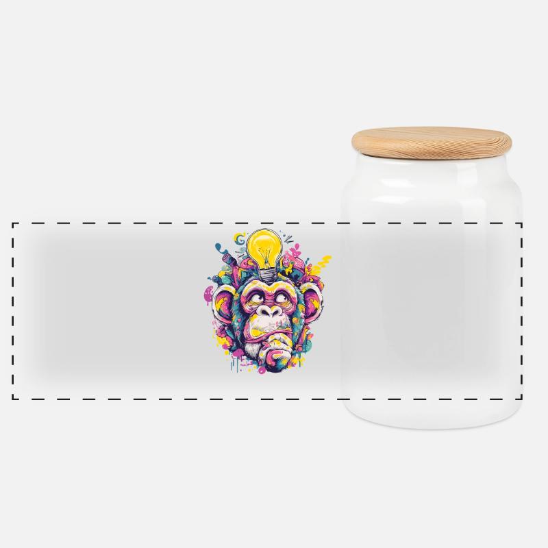 Glowing Monkey Graffiti - Panoramic Cookie Jar with Wooden Lid - white
