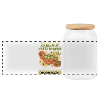 Calm But Caffeinated Fueled By Matcha Magic - Panoramic Cookie Jar with Wooden Lid - white - Front