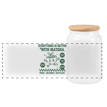 Everything Is Better With Matcha Green Tea Happy - Panorama Keksdose mit Holzdeckel - Weiß - Vorne