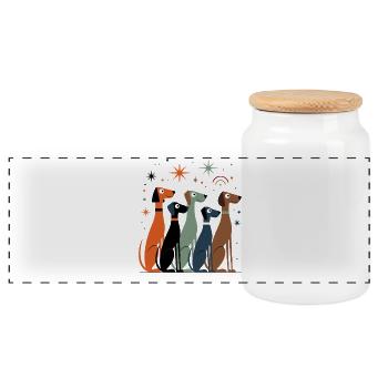 Atomic Age Retro Hunde 50er 60er Mid-Century - Panorama Keksdose mit Holzdeckel - Weiß - Vorne