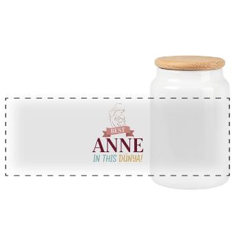 Best Anne in this Dünya - Mother & Child Design - Panoramic Cookie Jar with Wooden Lid - white - Front