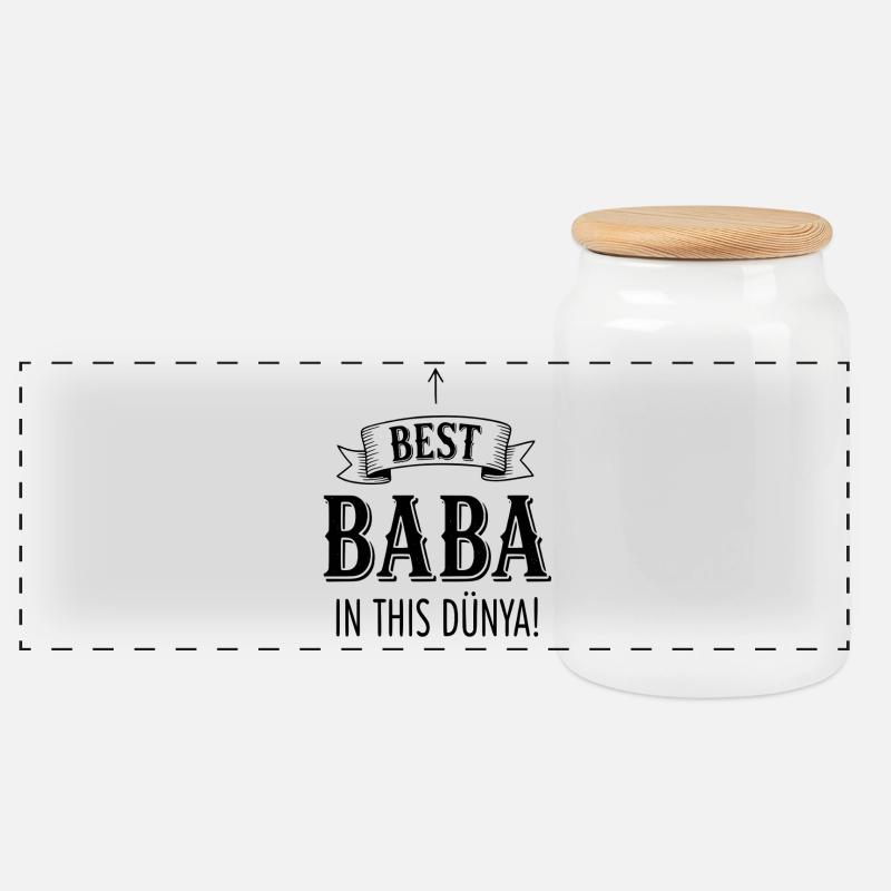 Best Baba in this Dünya - Bester Vater Geschenk - Panorama Keksdose mit Holzdeckel - Weiß