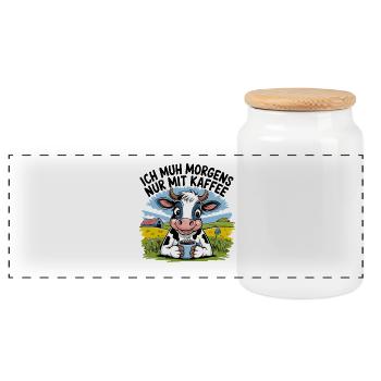 Je meugle le matin juste avec du café, drôle de café de vache - Boîte à biscuits avec couvercle en bois - blanc - Devant