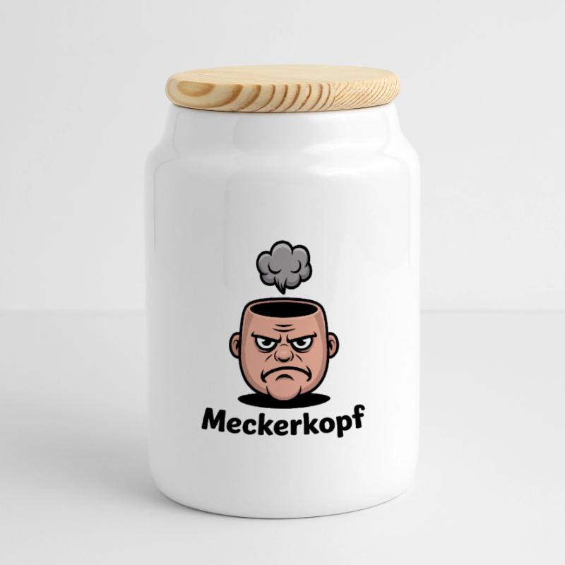 Complainer Annoyed Grumpy Comic Face Panoramic Cookie Jar with Wooden Lid