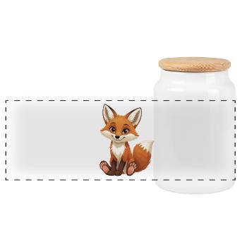 Cuddly Fox Cartoon – Cute Forest Friend - Panoramic Cookie Jar with Wooden Lid - white - Front