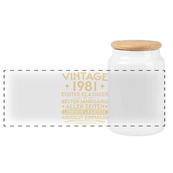 Geburtstag 1981 Jahrgang Echter Klassiker - Panorama Keksdose mit Holzdeckel - Weiß - Vorne