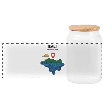 Bali Indonesia Coordinate - Panorama Keksdose mit Holzdeckel - Weiß - Vorne