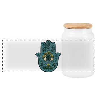 Hamsa Eye Floral Boho Palme - Panorama Keksdose mit Holzdeckel - Weiß - Vorne
