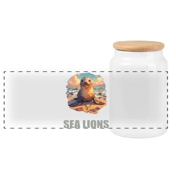 Sea Lions Sea Lion - Panoramic Cookie Jar with Wooden Lid - white - Front