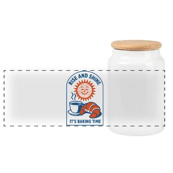 Rise and Shine | Backen Morgenmotto - Panorama Keksdose mit Holzdeckel - Weiß - Vorne