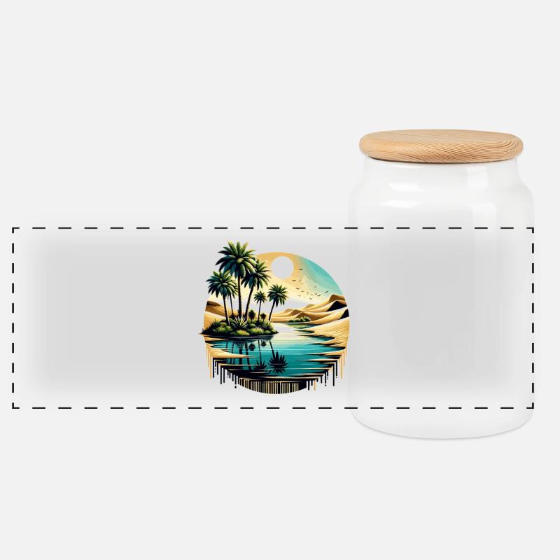 Palmier du désert à Ocean Circle - Boîte à biscuits avec couvercle en bois - blanc