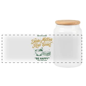 Drink Matcha Read Books Be Happy Matcha Lover Tea - Panoramic Cookie Jar with Wooden Lid - white - Front