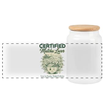 Certified Matcha Lover Green Tea Paradise Whisked - Panoramic Cookie Jar with Wooden Lid - white - Front