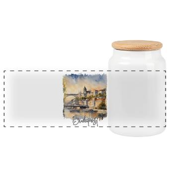 Budapest Watercolor, Budapest, Ungarn - Panorama Keksdose mit Holzdeckel - Weiß - Vorne