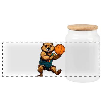 Basketball player Biber - Panoramic Cookie Jar with Wooden Lid - white - Front