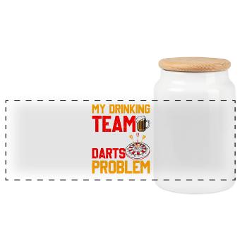 Dartspieler Dart - Mein Trinkteam hat Dartprobleme - Panorama Keksdose mit Holzdeckel - Weiß - Vorne